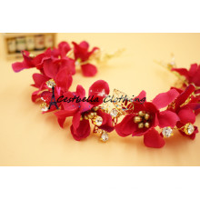 High Quality Handmade Red Silk Flower Beaded Headband/Wedding Hair Accessories